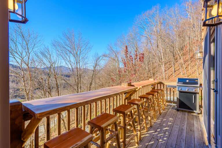 Deck with Live Edge Outdoor Dining Bar, Seating for 8, and Gas Grill