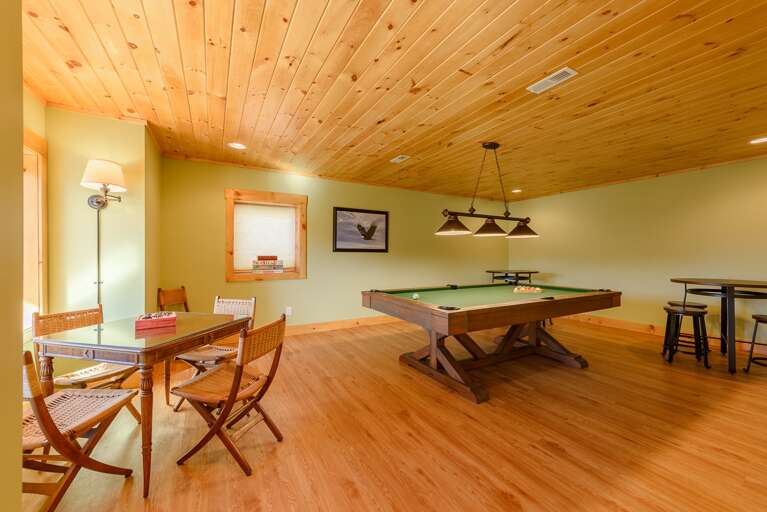 : Game Room with Pool Table and Pub-style Seating