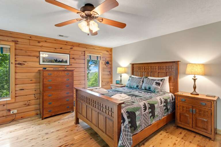Queen Master Suite on Main Level with Windows Looking out at Mountain Views
