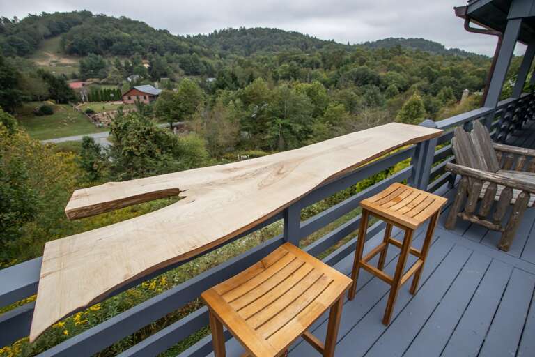 Wood Slab Bar on Deck with Seating for Two Wood Slab Bar on Deck with Seating for Two