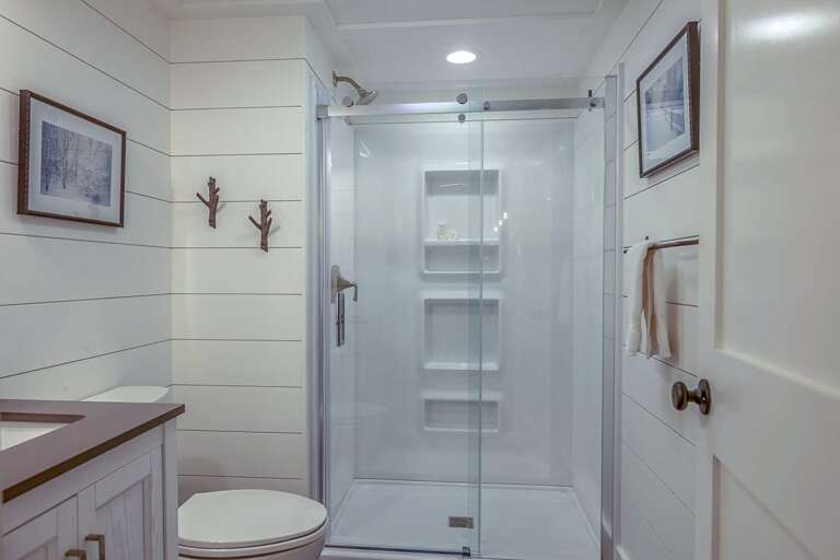 Bathroom for the downstairs level with walk in shower.