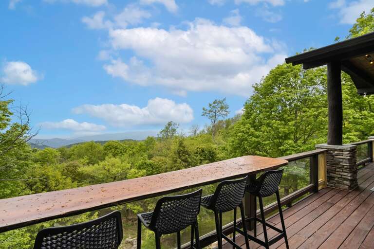 Live Edge Custom Outdoor Bar Overlooking the Long Range Views