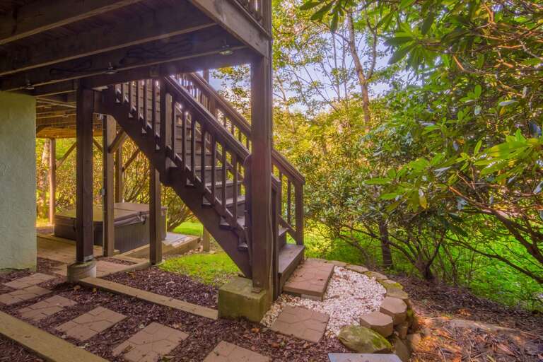 Freshly-Constructed Courtyard at Foot of Exterior Stairs, to Hot Tub