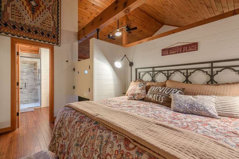 King Bed adjacent to Full Bathroom