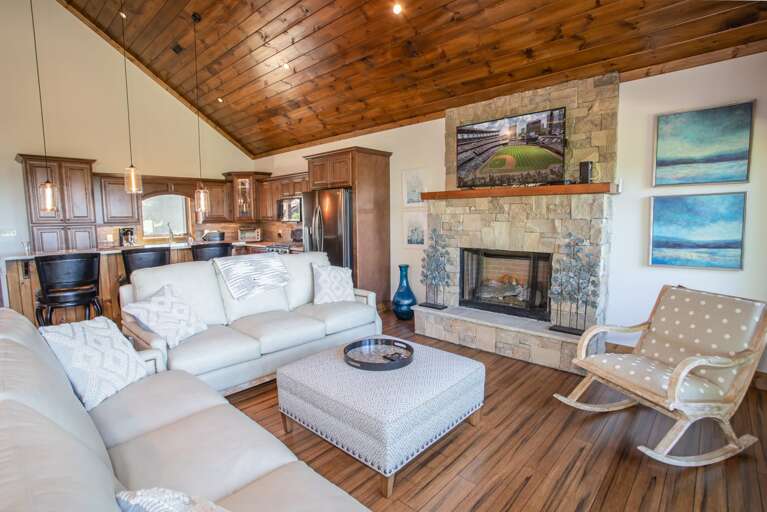 Living Room with HD Smart TV and Gas Log Fireplace