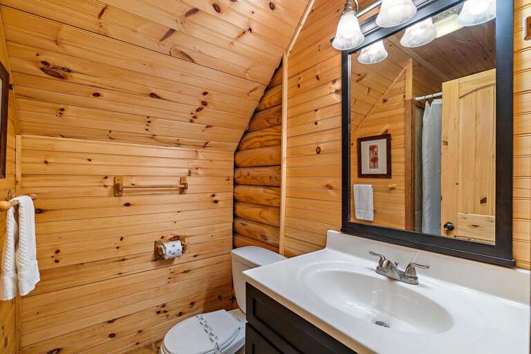 Full Private Bathroom in the Upper Level Queen Bedroom with a Step-In Shower