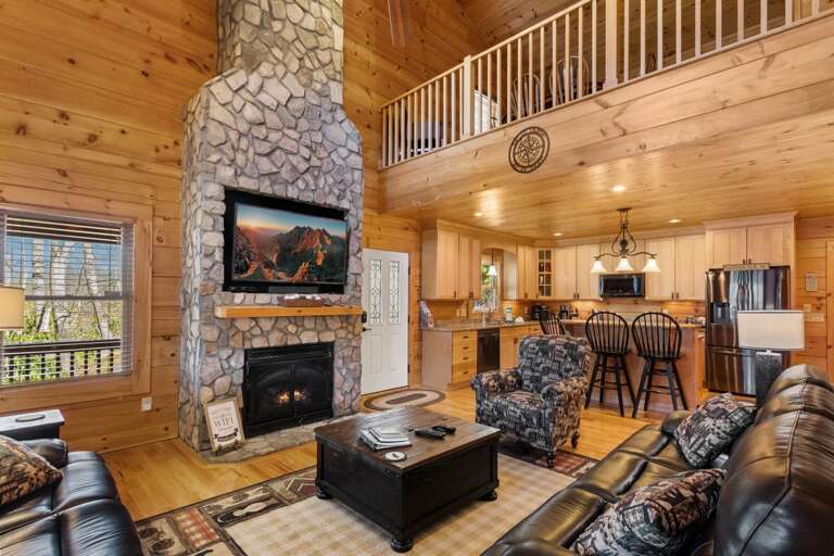 Living Room Opens to the the Kitchen and Loft Above