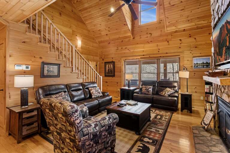 Stairs From the Living Room Lead to the Upper Level