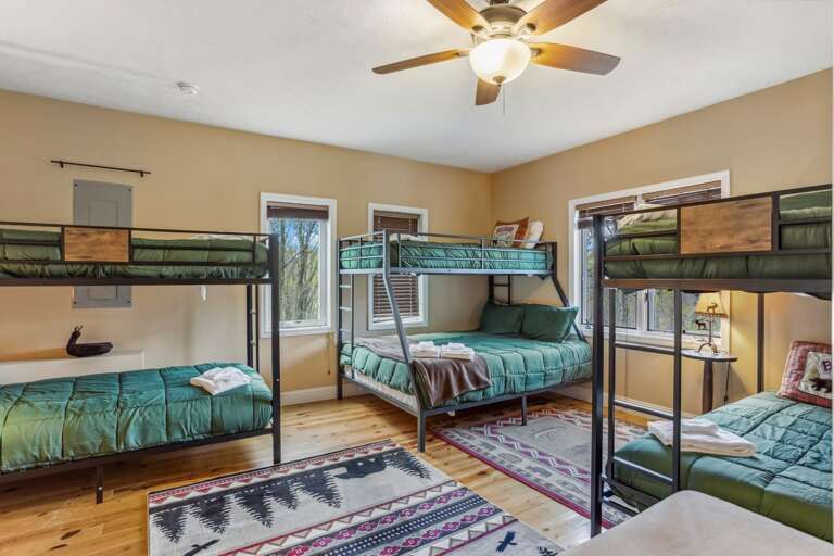 Lower Level Bunk Room with a Twin Over Queen and Two Twin Over Twin Bunks - Sleeps 7