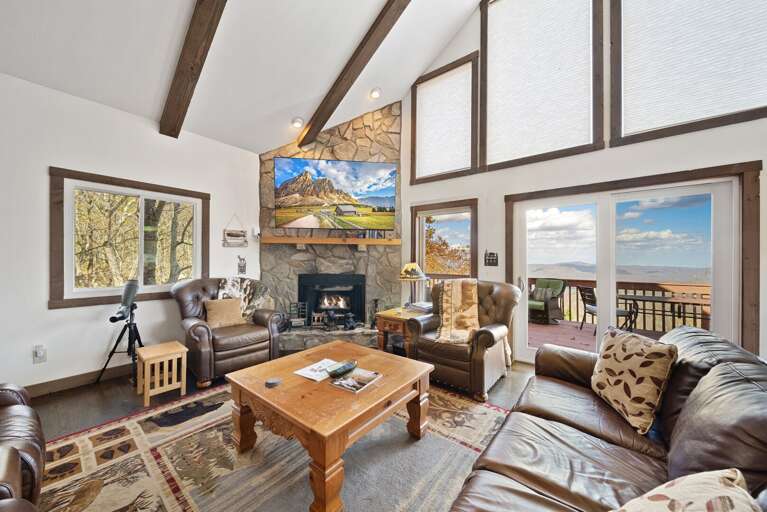 Main Level Living Room with Leather Furniture and Long Range Views