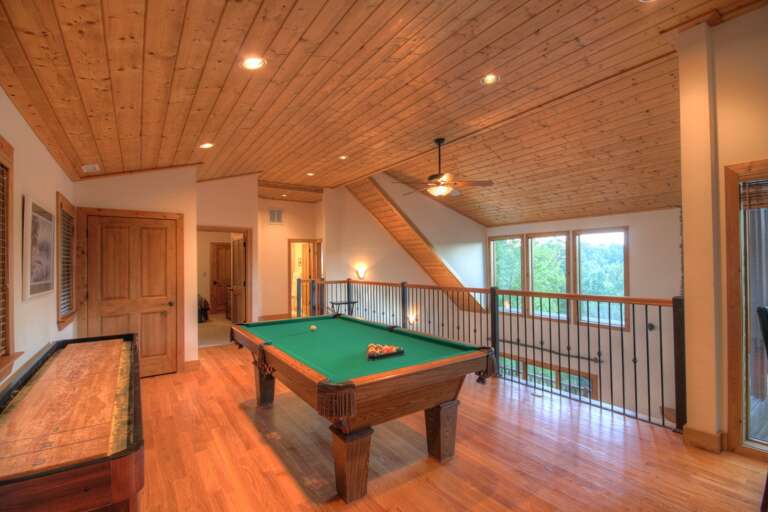 Looking Toward the Upstairs Queen right and Bunk Room left