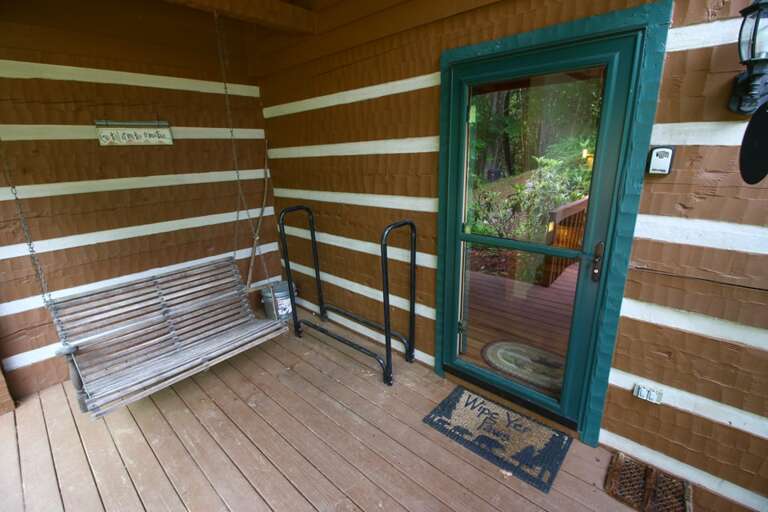 Grandfather View Cabin Front Entrance with Porch Swing Grandfather View Cabin Front Entrance with Porch Swing
