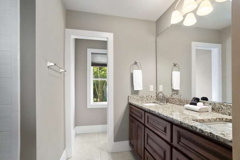 Full Bathroom with Double Vanity Adjacent to Main Floor King Bedroom Full Bathroom with Double Vanity Adjacent to Main Floor King Bedroom