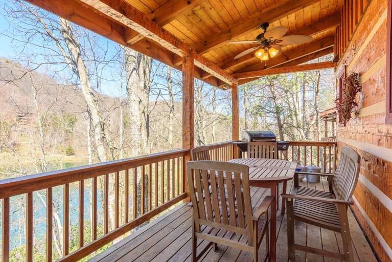 Rear Deck on Main Level with outdoor Dining and Gas Grill