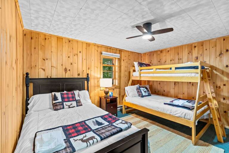 Lower Level Bunk Room with Two Full Beds and One Twin Bed