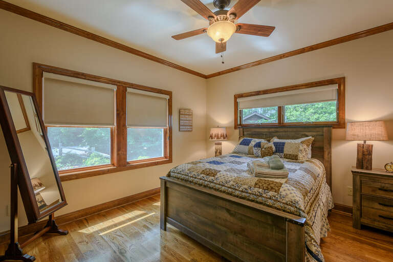 Main Level Queen Bedroom Includes Mountain Views, Large Closet, and Full-Length Mirror