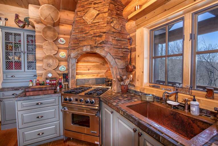 Custom gas cook top and copper sink