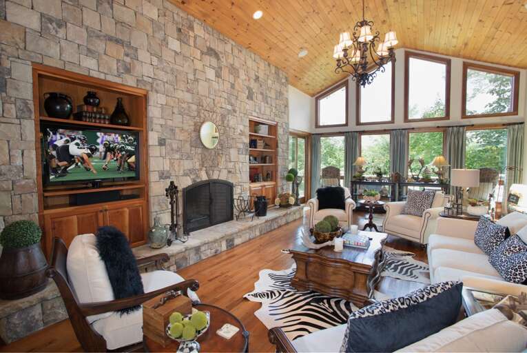 Flat Screen TV and Wood Burning Fireplace