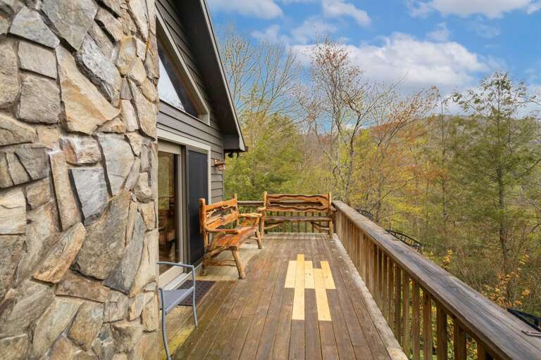 Custom Wood Benches on the Deck with Mountain Views