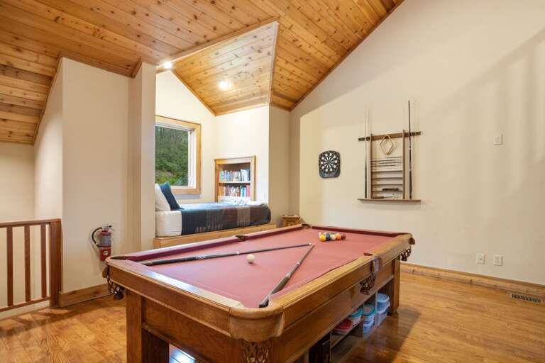 Pool Table and Dartboard in the Upstairs Game Room