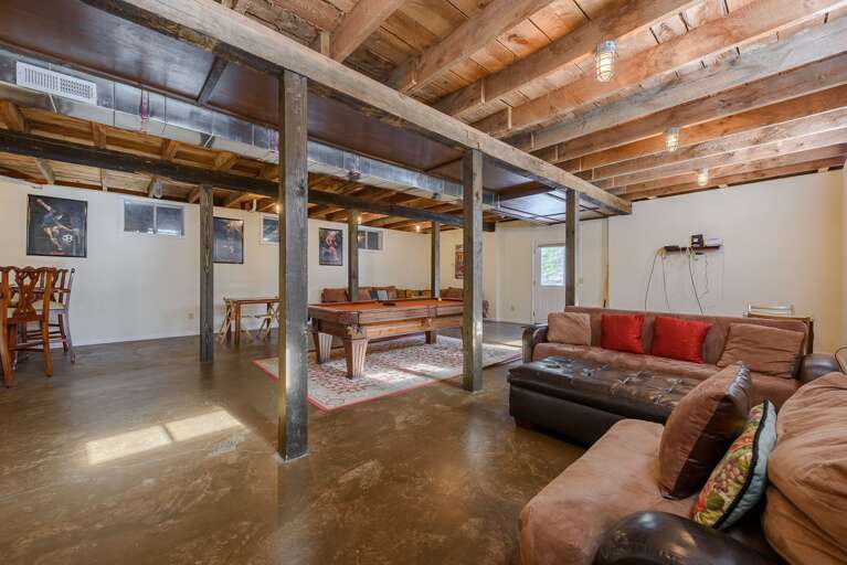 Lower Level Game Room, Den with 2 TVs, Bar, Pool Table, Comfortable Sofas Lower Level Game Room, Den with 2 TVs, Bar, Pool Table, Comfortable Sofas