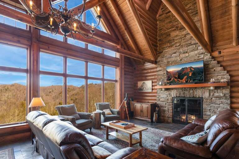 Great Place to Enjoy Being Together, Exposed Beams, High Vaulted Ceilings, Stone Fireplace