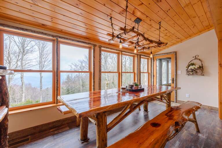 Cedar Dining Table and Custom Rustic Branch Chandelier