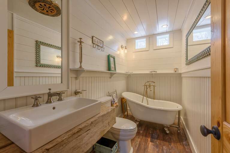 Full Bathroom on Main Level with Footed Soaking Tub and Handheld Shower Wand