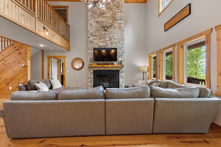 Floor to Ceiling Stacked Stone Gas Fireplace Floor to Ceiling Stacked Stone Gas Fireplace