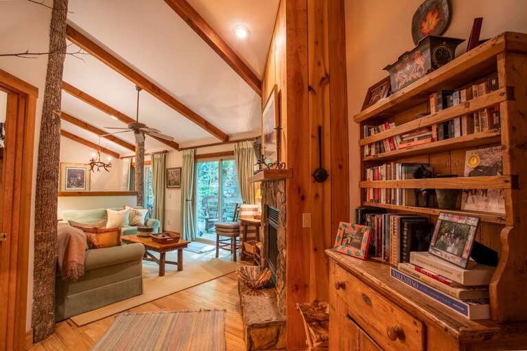 Beautiful Wood Accents, Stacked Stone Gas Fireplace and Private Back Deck