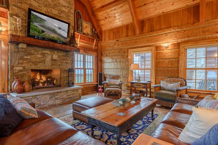 Great Room with Stone Gas Log Fireplace