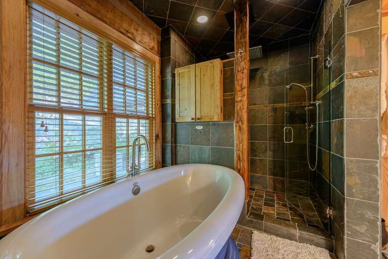 Master Bathroom with Effervescent Jetted Tub and Slate Shower