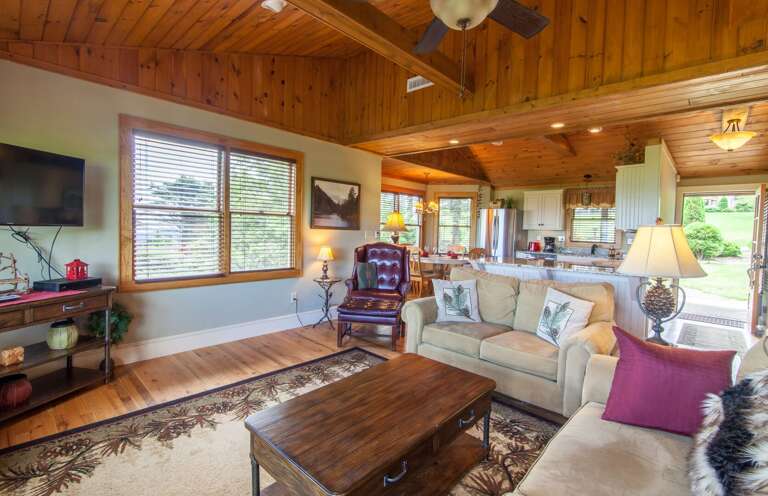 Great Room with Vaulted Ceiling, Exposed Beams