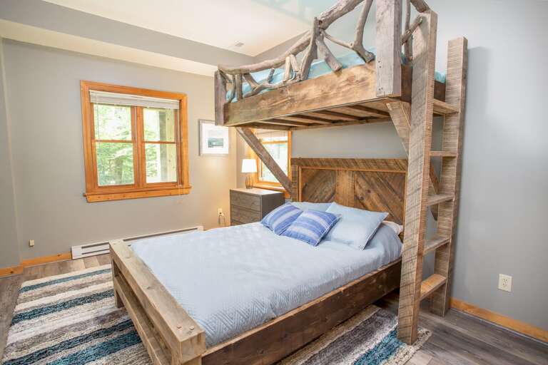 Bunk Bedroom on Lower Level with Custom-built Timber Twin over Queen Bunk bed Bunk Bedroom on Lower Level with Custom-built Timber Twin over Queen Bunk bed