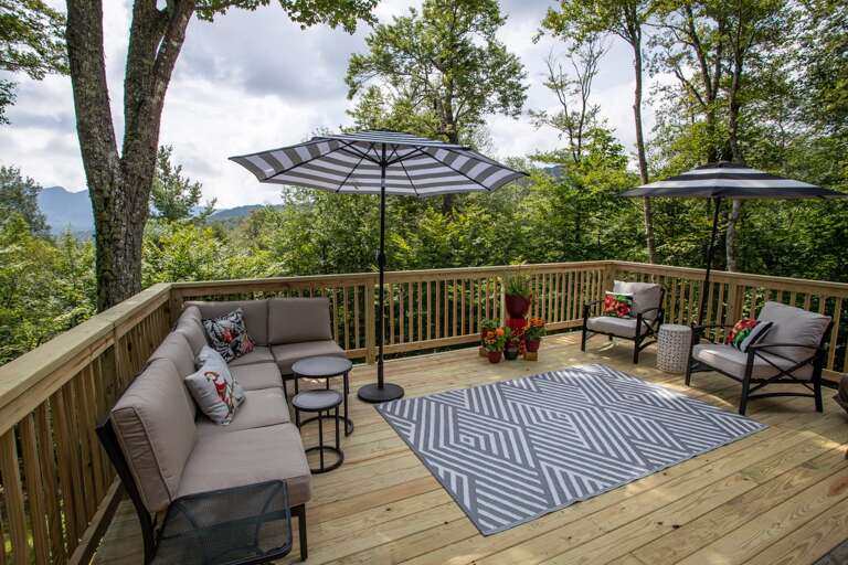Wonderful Outdoor Living Area with Comfy Furniture, Optional Shade, and Mountain Views Wonderful Outdoor Living Area with Comfy Furniture, Optional Shade, and Mountain Views