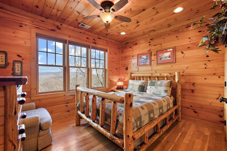 Upstairs Bedroom with Queen Bed and Mountain View