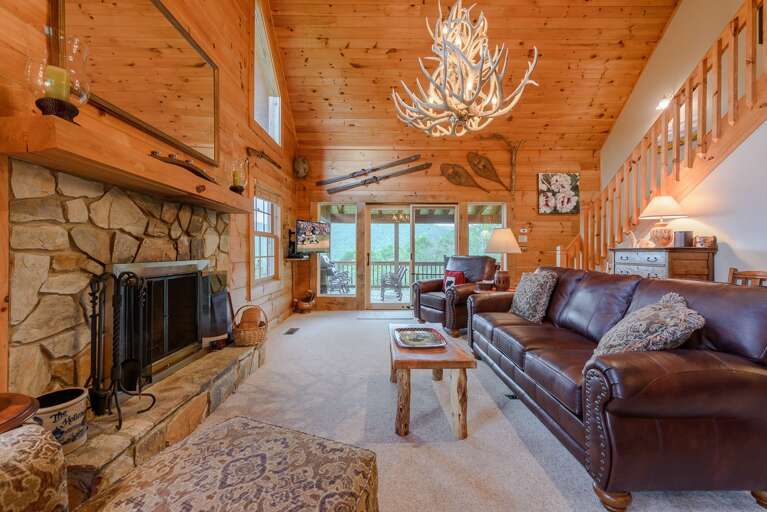 Stone Wood-Burning Fireplace in Great Room Stone Wood-Burning Fireplace in Great Room