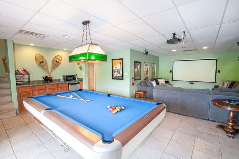 Entertainment Room Downstairs with Pool Table and Theater Area