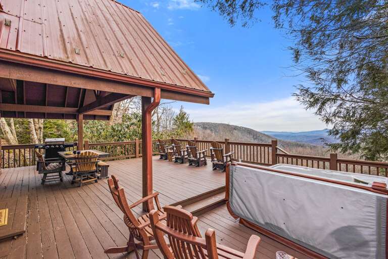 Rear Deck with Hot Tub, Lots of Comfortable Seating, and Long Range View