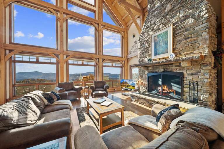 Cozy Living Room with Fireplace and Incredible Views