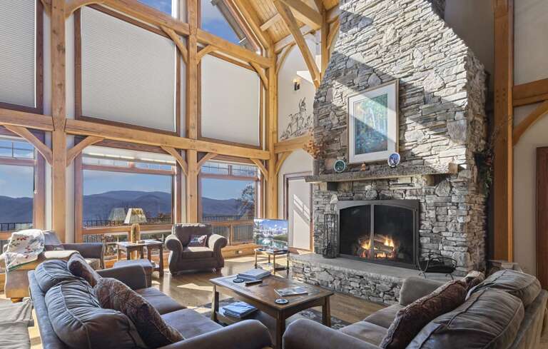 Enjoy the Towering Stone Fireplace from the Comfy Couches in the Great Room Enjoy the Towering Stone Fireplace from the Comfy Couches in the Great Room
