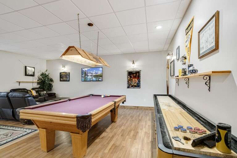 Wildlife Manor Pool Table in Game Room with Pull Out Sofa, Game Table, Ping Pong and Mini-fridge