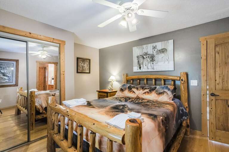 Wildlife Manor Wolf Bedroom with Custom Built Cedar Queen Bed