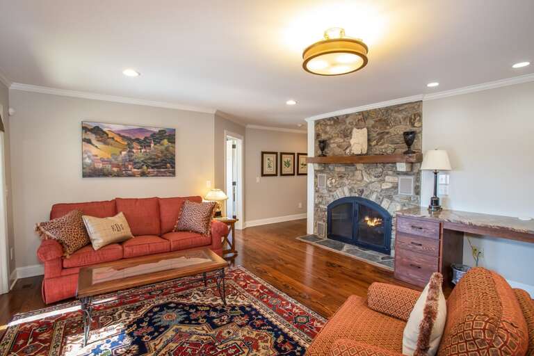 Second Level Living Area with Stone Fireplace