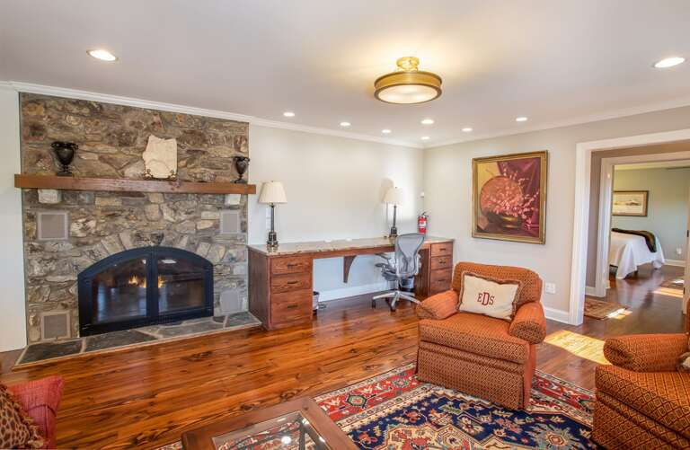 Second Level Living Area with Stone Fireplace