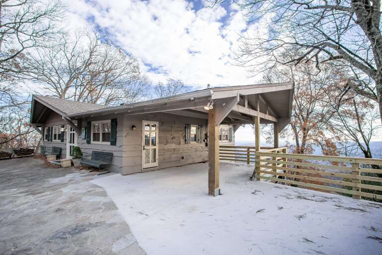 Exterior Front and Parking Area of Out On A Limb, with Almost-Level Entry for Mobility-Impaired