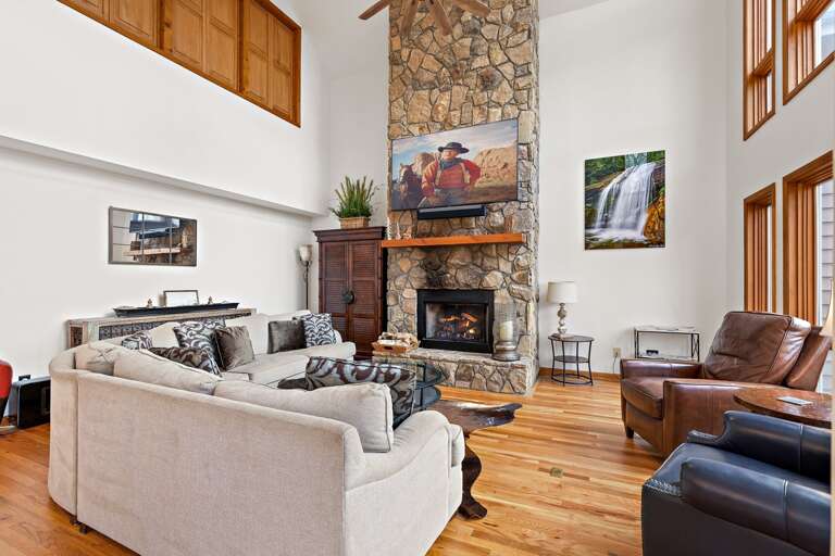 Stacked Stone Fireplace and Big Screen TV Stacked Stone Fireplace and Big Screen TV