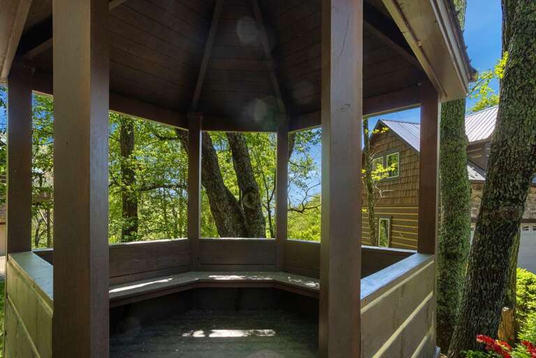 Gazebo in Front Yard with Built-in Seating