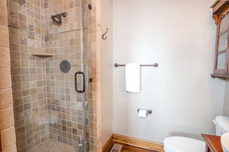 Secondary EnSuite Full Bathroom with Travertine Shower