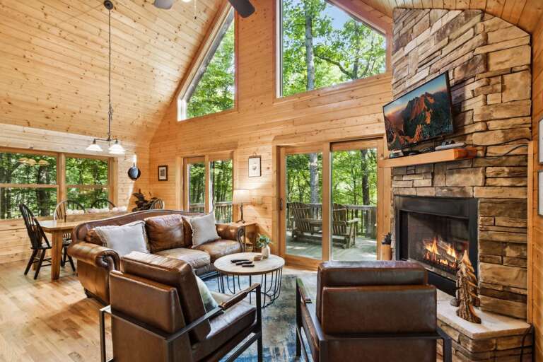 Great Room with Gas Fireplace and HD Smart TV